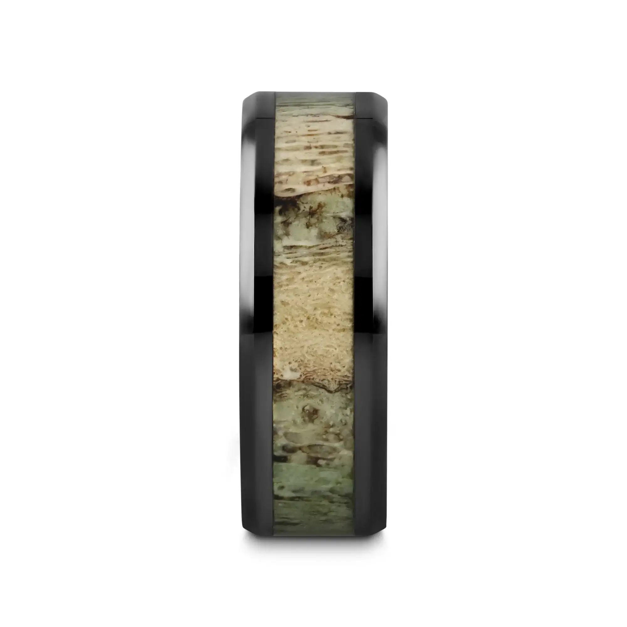 TRES Beveled Black Ceramic Polished Men's Wedding Band with Ombre Antler Inlay - 8mm - Image 3