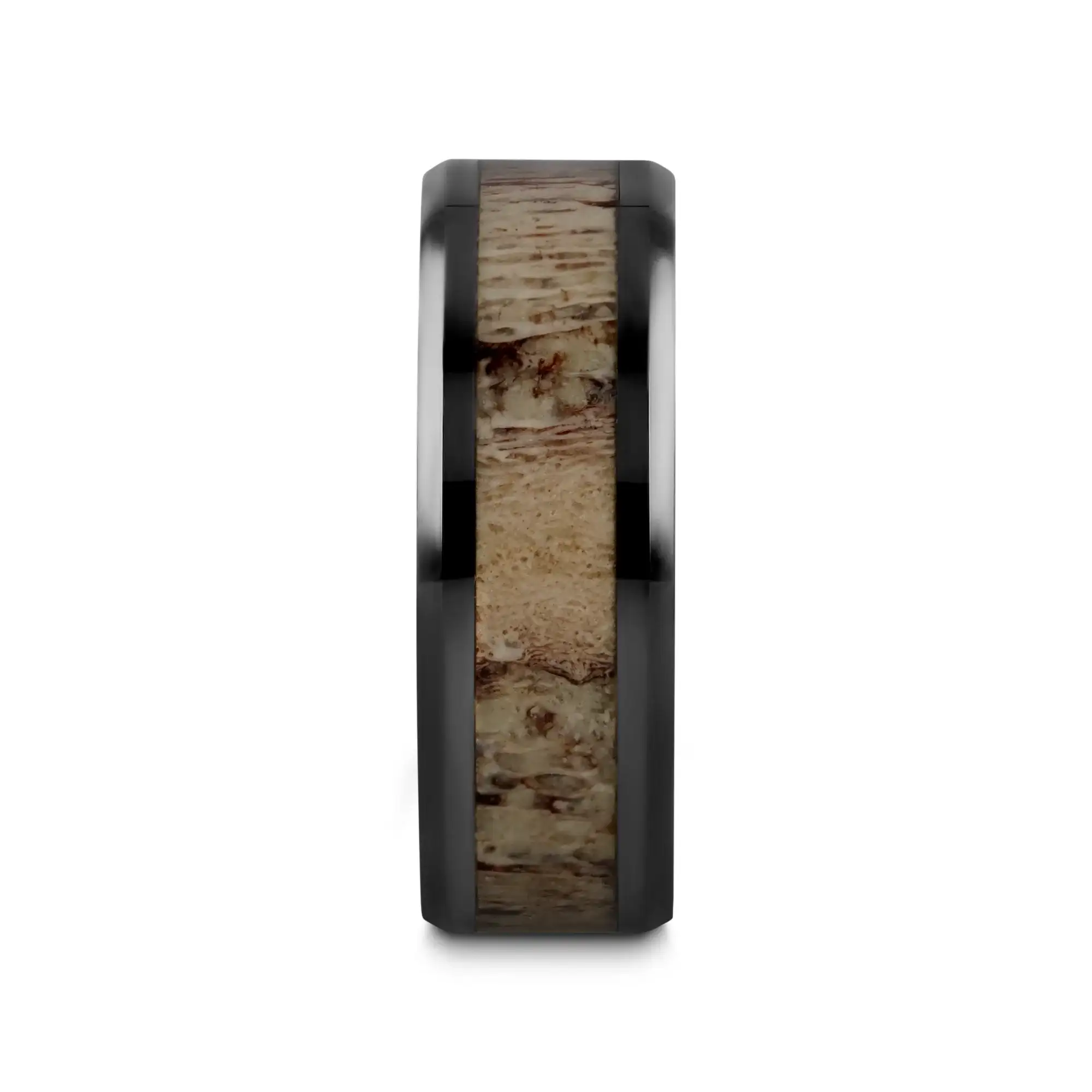 TRES Beveled Black Ceramic Polished Men's Wedding Band with Ombre Antler Inlay - 8mm - Image 4