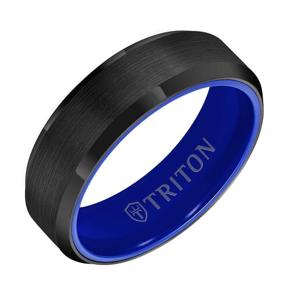 Triton Raw Ceramic Bevel Edge Ring with Blue Interior