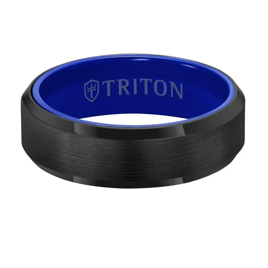 Triton Raw Ceramic Bevel Edge Ring with Blue Interior - Image 2