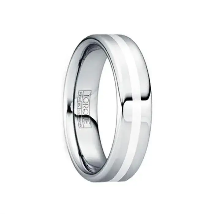 TULLIUS Silver Inlaid Tungsten Wedding Band with Polished Finish - 6mm
