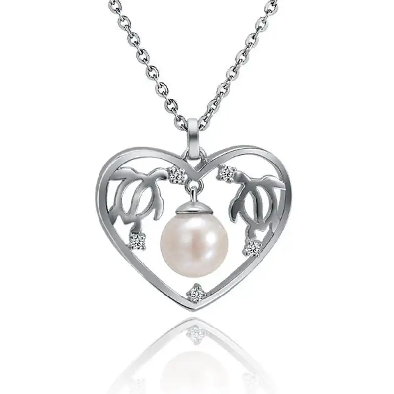 Turtle Heart Shaped Pendant with White Pearl