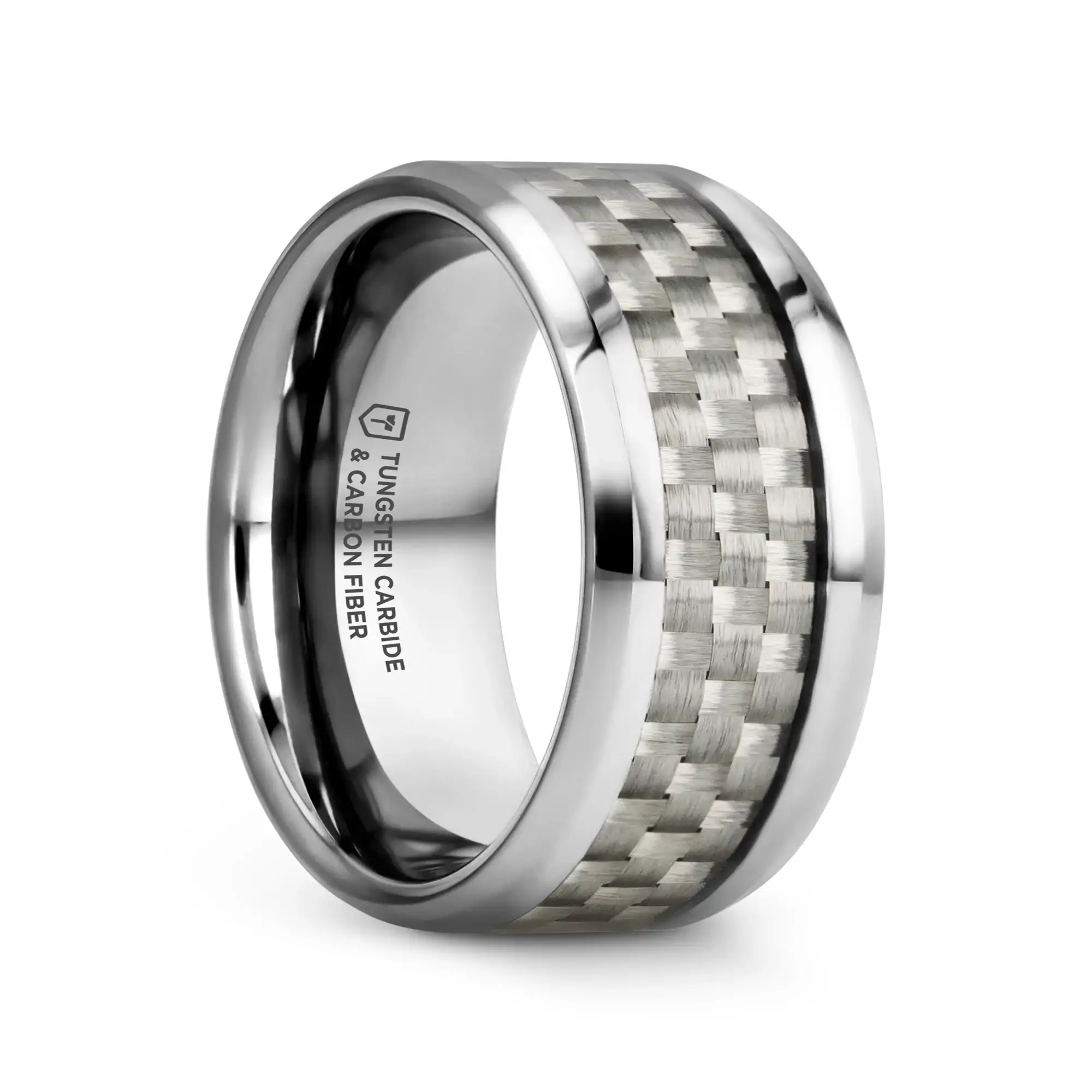 ULTIMUS Tungsten Carbide Ring with Beveled White Carbon Fiber Inlay - 4mm - 12mm - Image 12