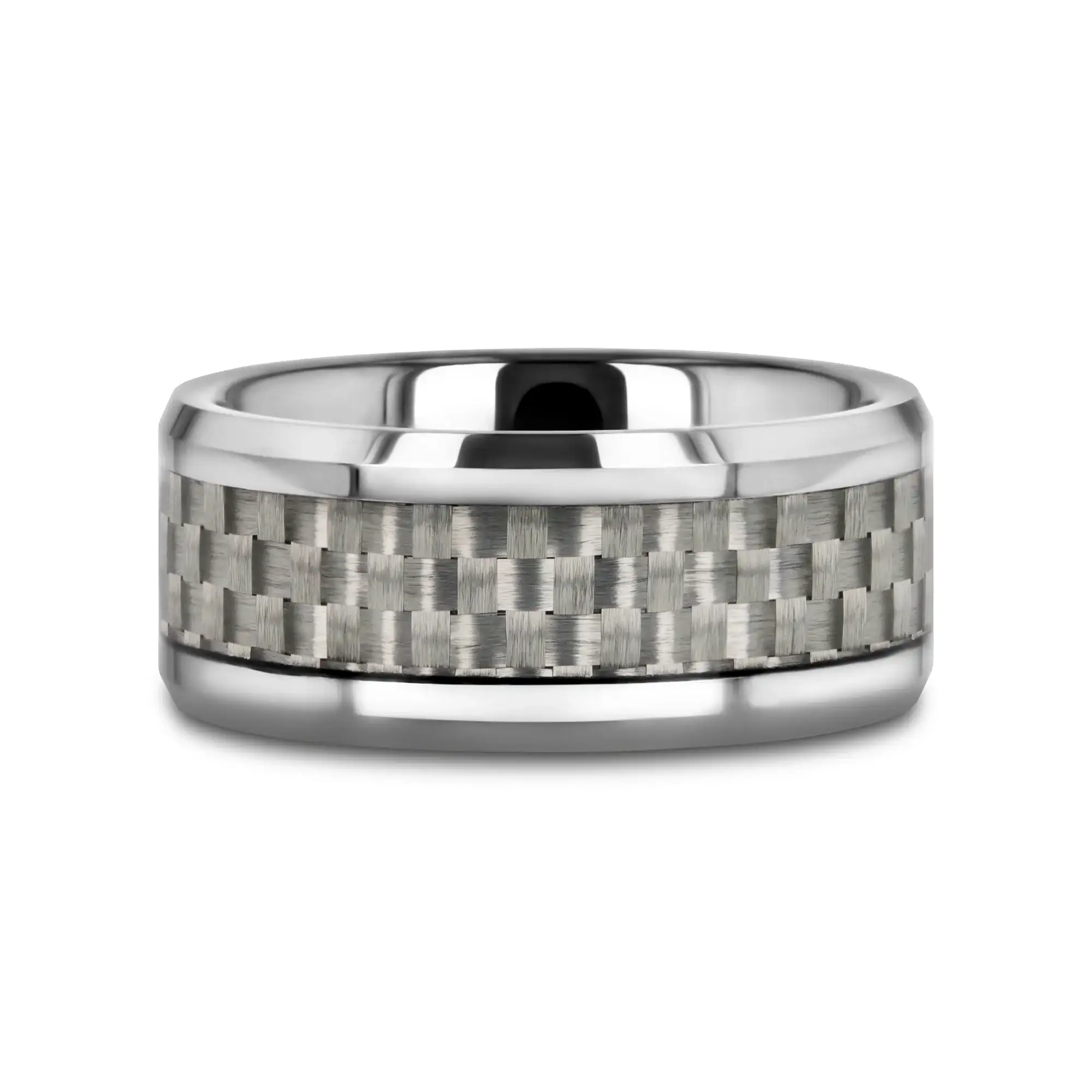 ULTIMUS Tungsten Carbide Ring with Beveled White Carbon Fiber Inlay - 4mm - 12mm - Image 14