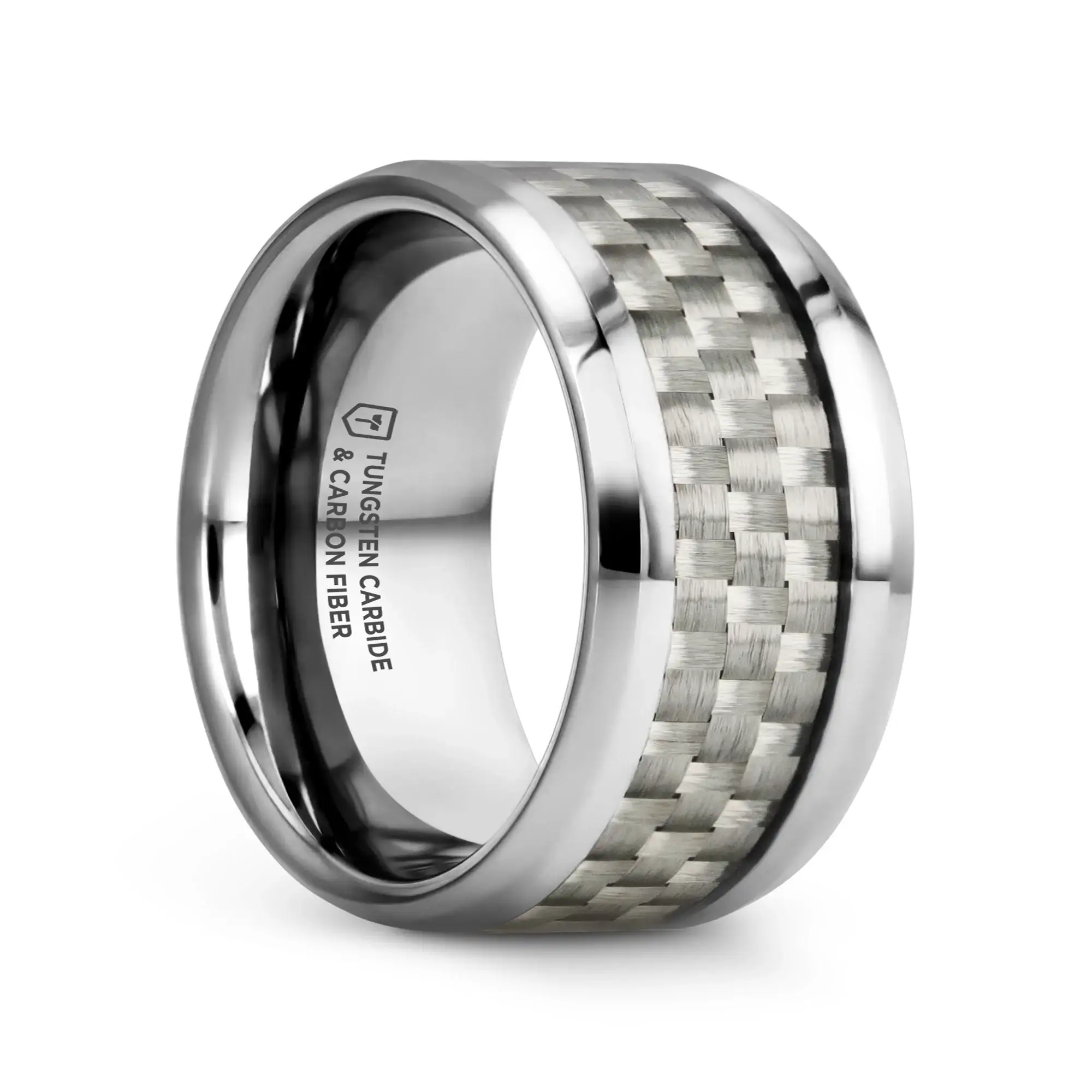 ULTIMUS Tungsten Carbide Ring with Beveled White Carbon Fiber Inlay - 4mm - 12mm - Image 15