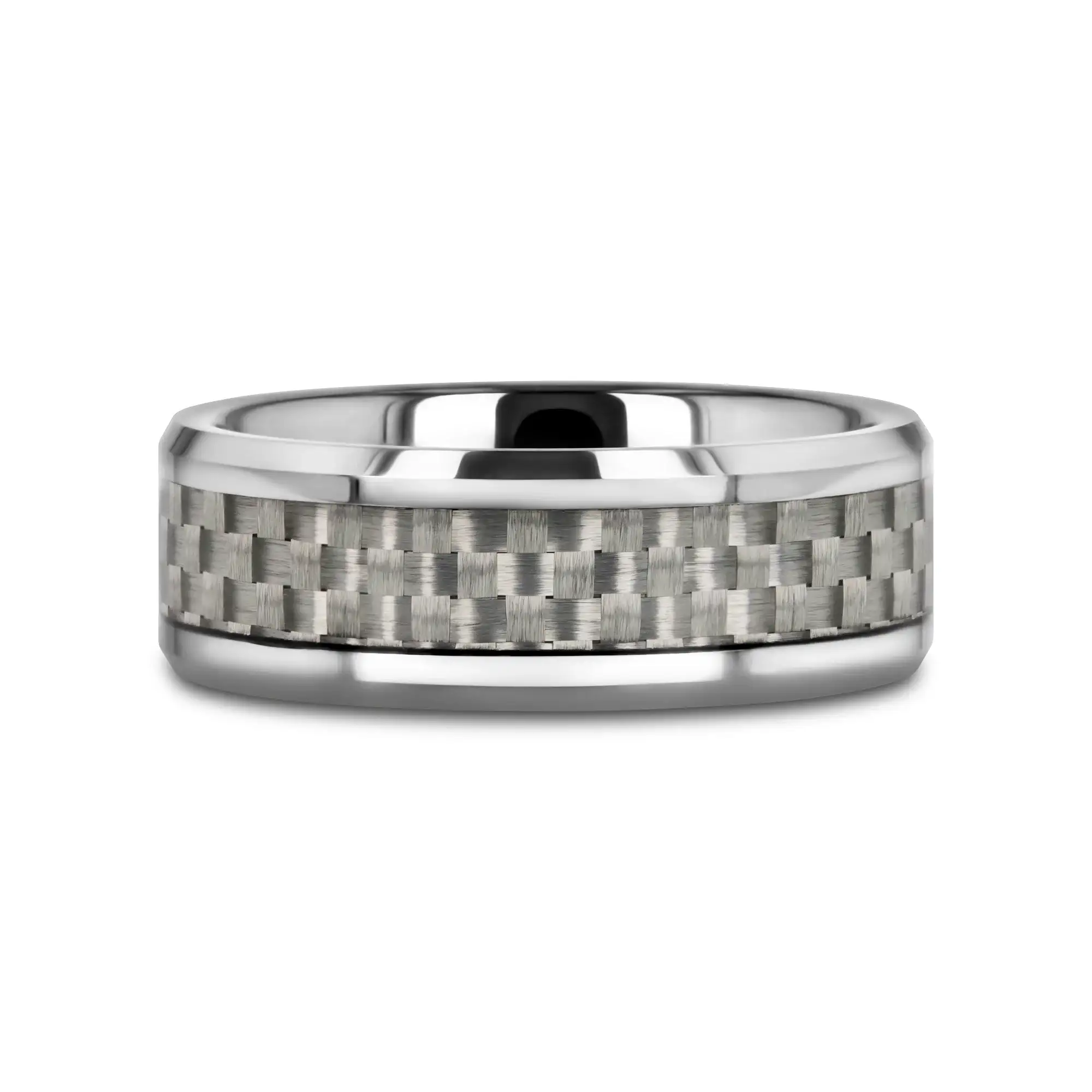 ULTIMUS Tungsten Carbide Ring with Beveled White Carbon Fiber Inlay - 4mm - 12mm - Image 3