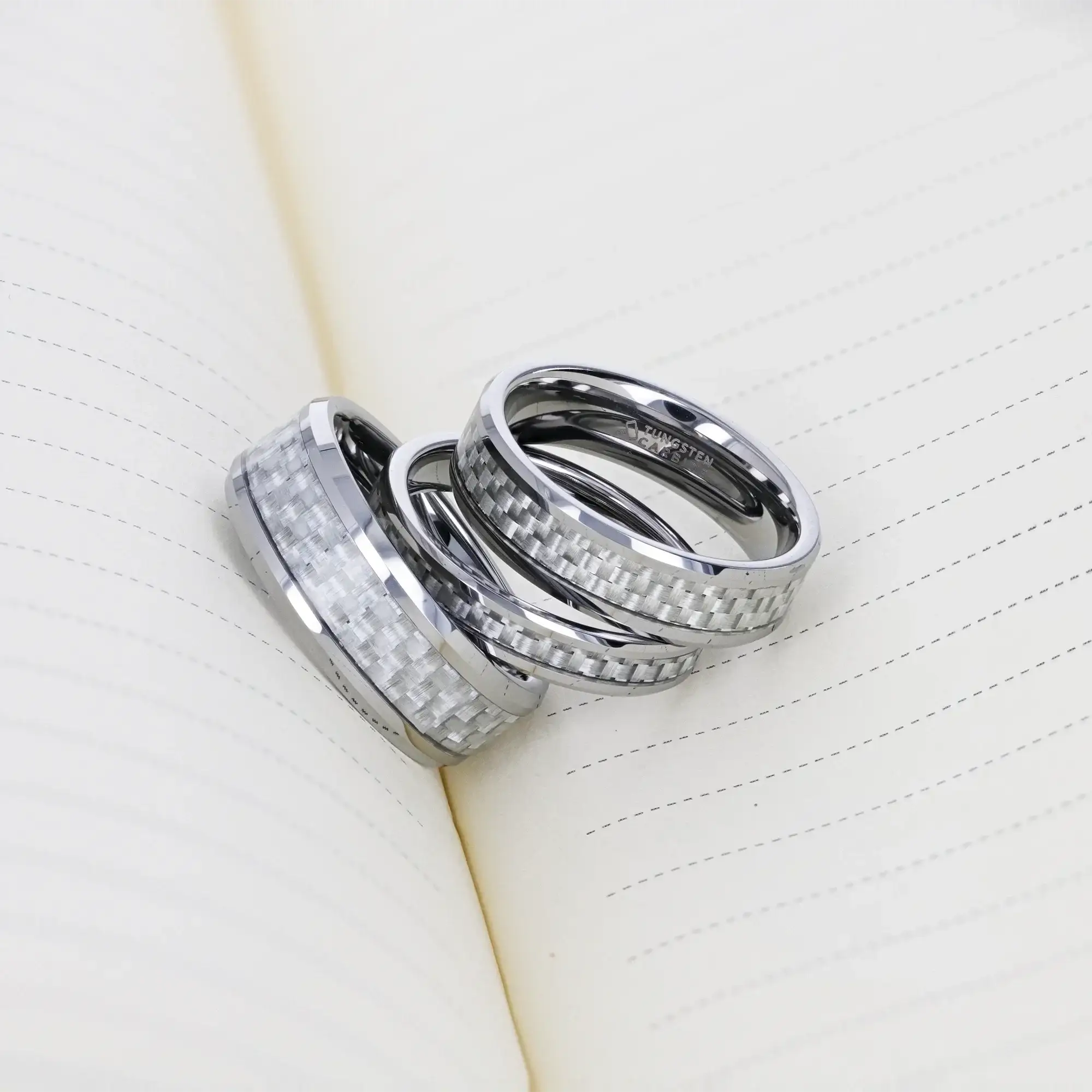 ULTIMUS Tungsten Carbide Ring with Beveled White Carbon Fiber Inlay - 4mm - 12mm - Image 4