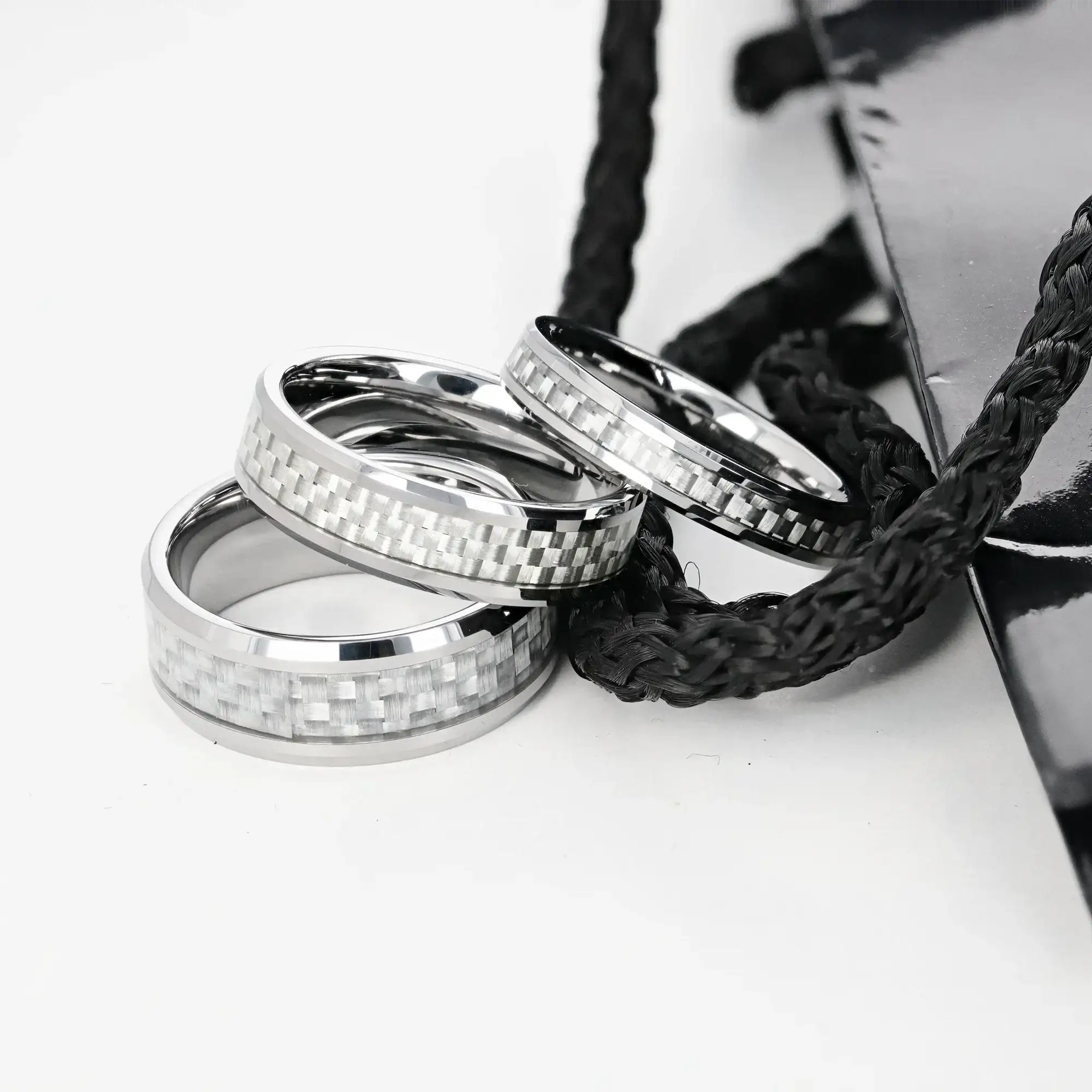 ULTIMUS Tungsten Carbide Ring with Beveled White Carbon Fiber Inlay - 4mm - 12mm - Image 5