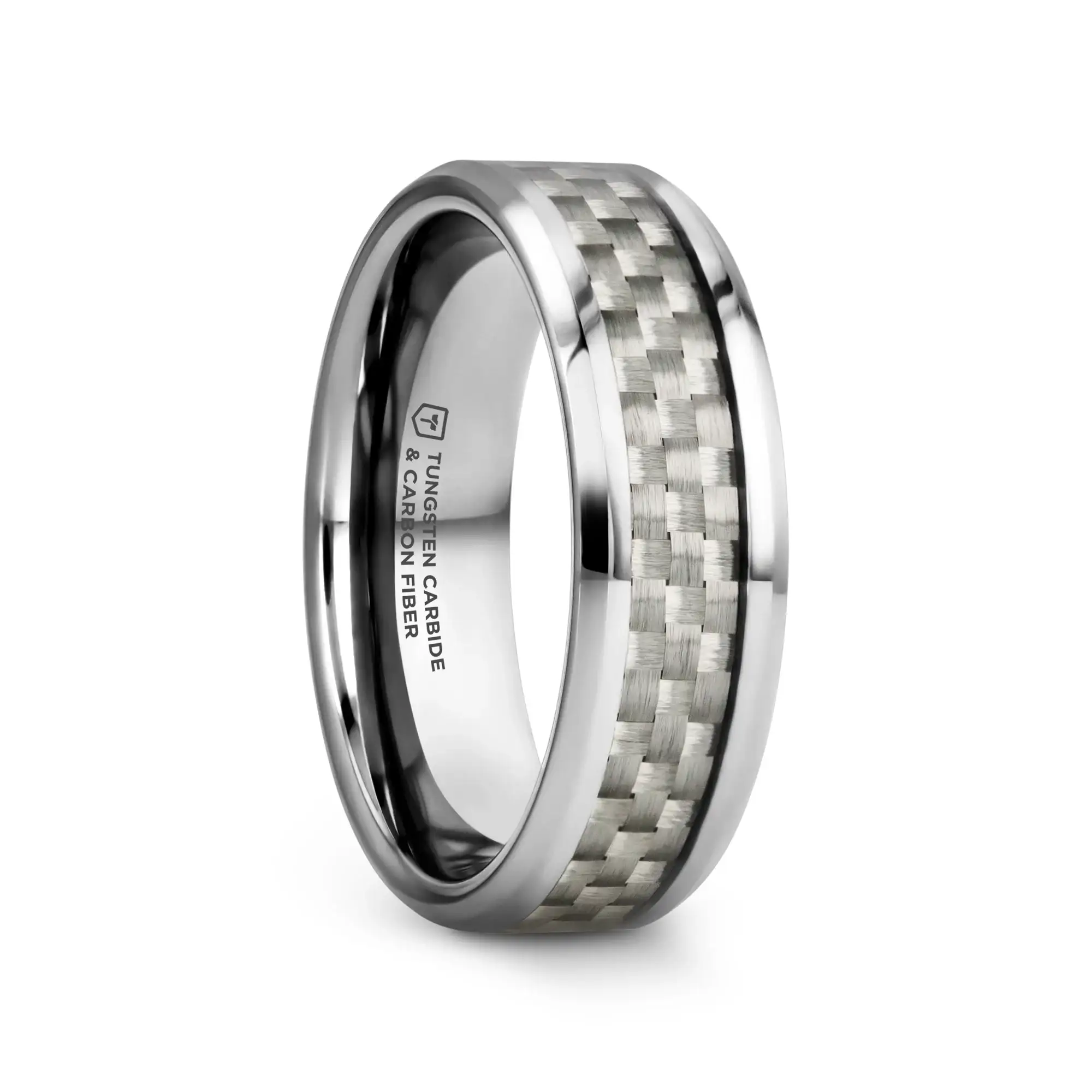 ULTIMUS Tungsten Carbide Ring with Beveled White Carbon Fiber Inlay - 4mm - 12mm - Image 6