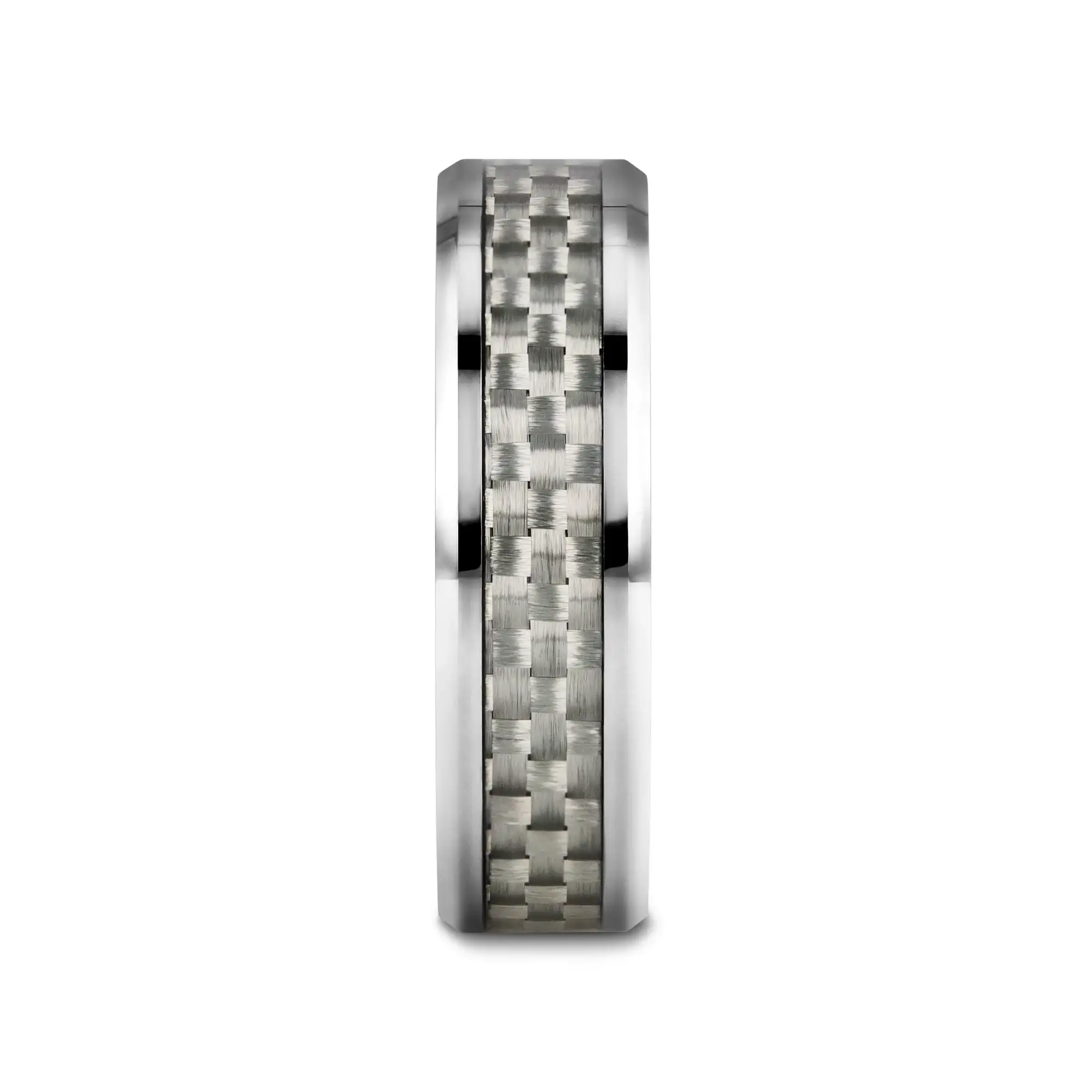 ULTIMUS Tungsten Carbide Ring with Beveled White Carbon Fiber Inlay - 4mm - 12mm - Image 7