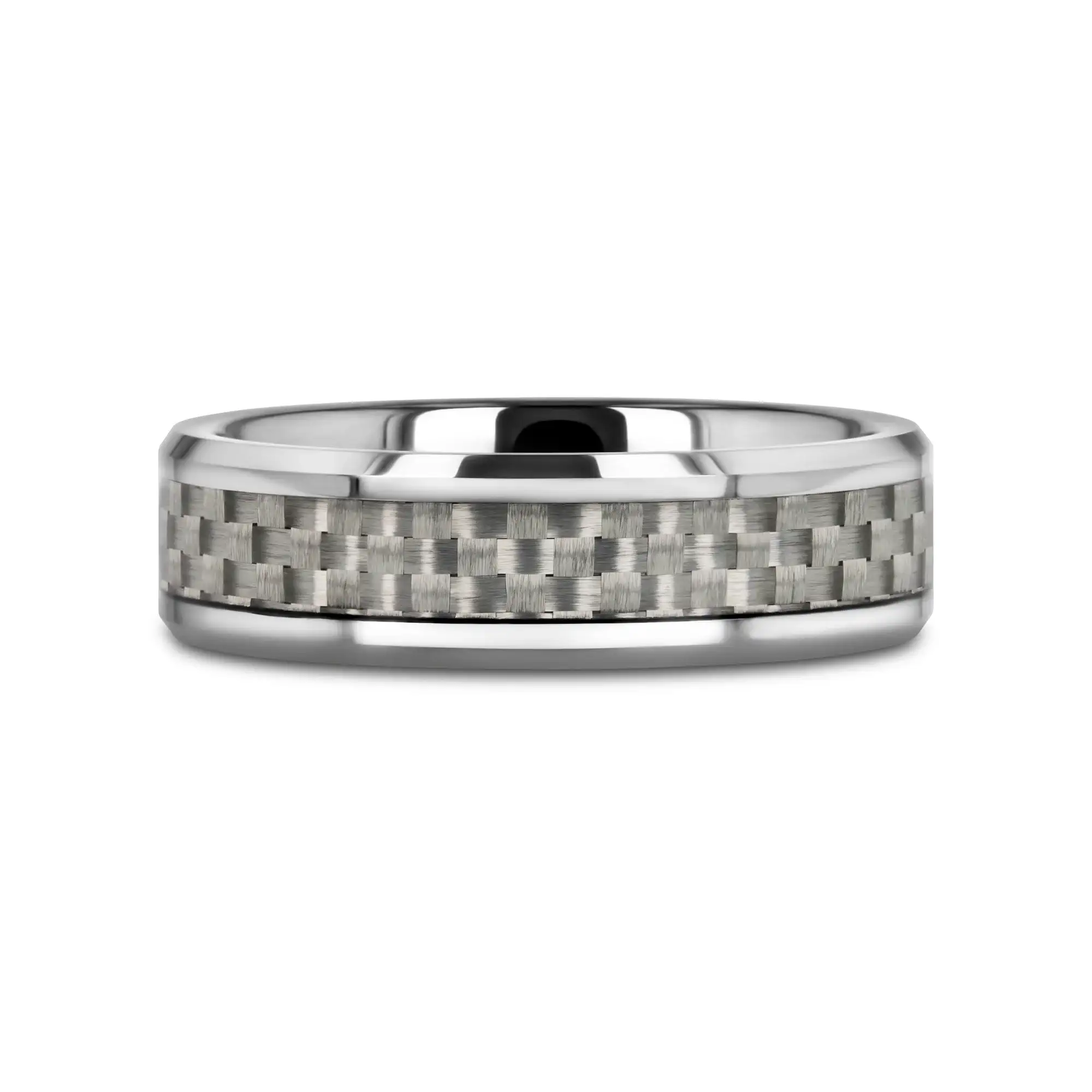 ULTIMUS Tungsten Carbide Ring with Beveled White Carbon Fiber Inlay - 4mm - 12mm - Image 8
