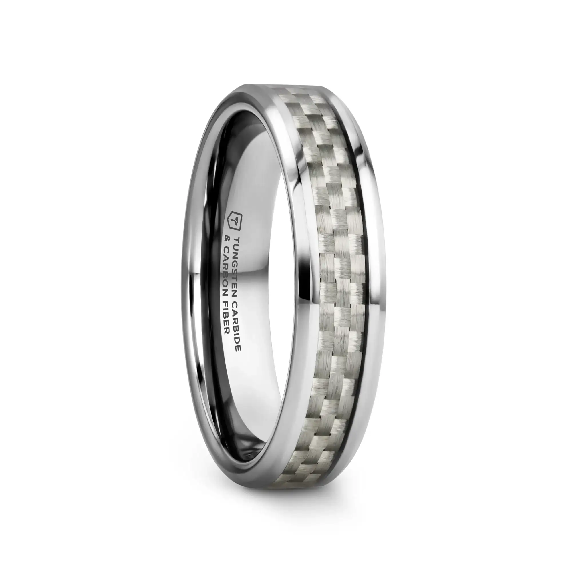 ULTIMUS Tungsten Carbide Ring with Beveled White Carbon Fiber Inlay - 4mm - 12mm - Image 9