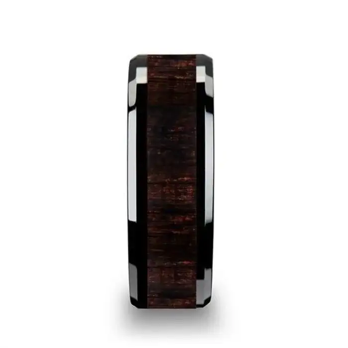 UMBRA Black Ebony Wood Inlaid Black Ceramic Ring with Beveled Edges - 8mm - Image 2