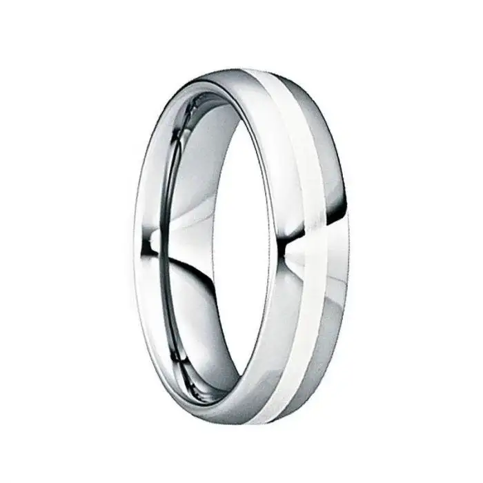 VALERIANUS Tungsten Carbide Wedding Ring with Silver Inlay & Polished Center - 6mm