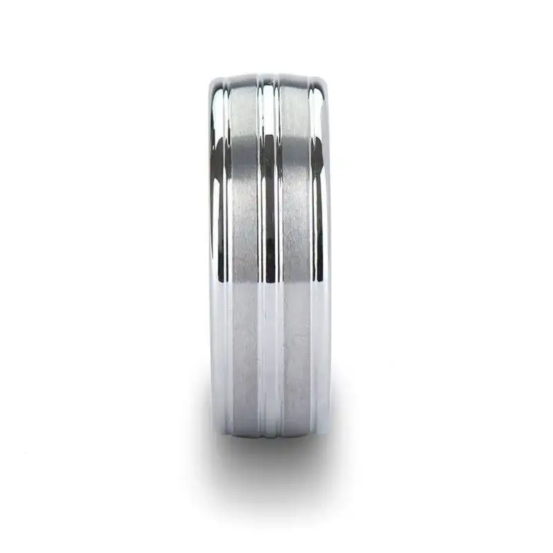 VANCOUVER White Tungsten Wedding Band with Triple Grooves - 8mm - Image 2