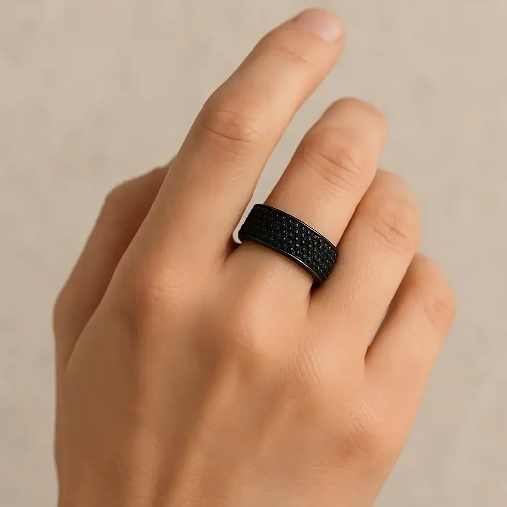VENOM Sterling Silver Wedding Band with Pavé Black Spinel and Black Rhodium Plating - 9mm - Image 7