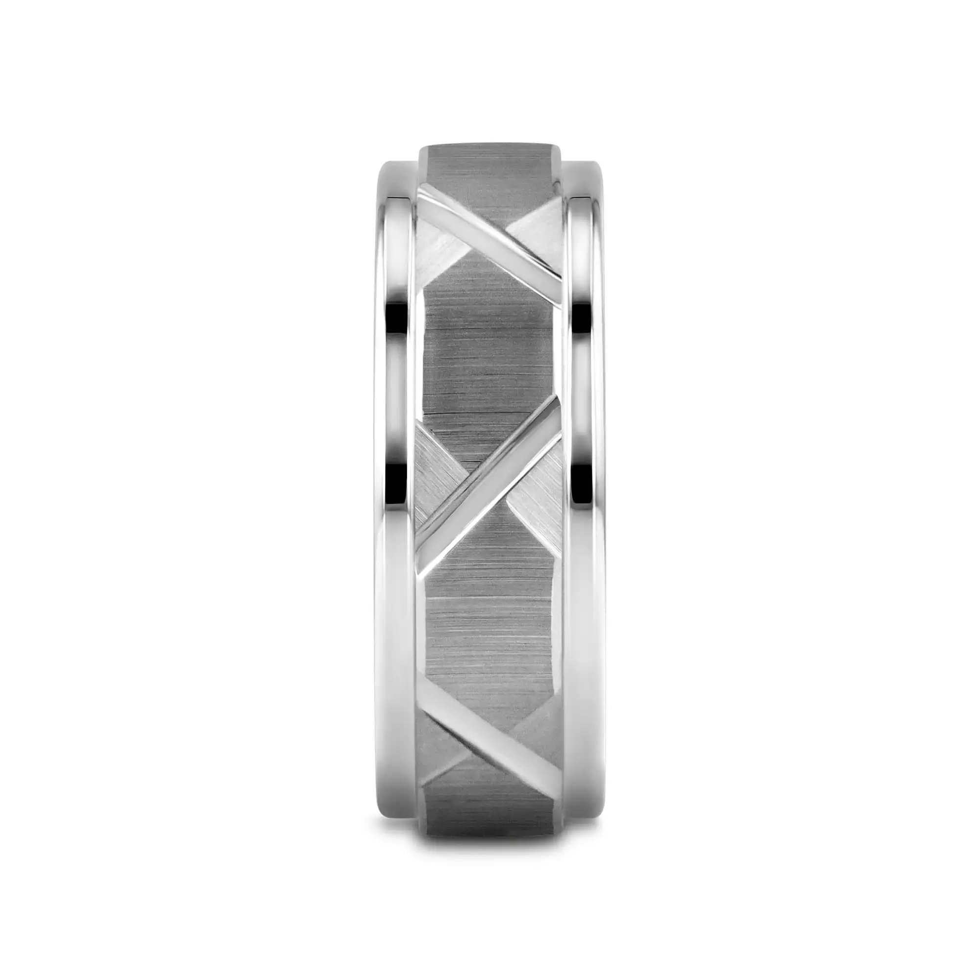 VESTIGE Tungsten Ring with Triangle Angle Grooves and Raised Center - 8mm - Image 2