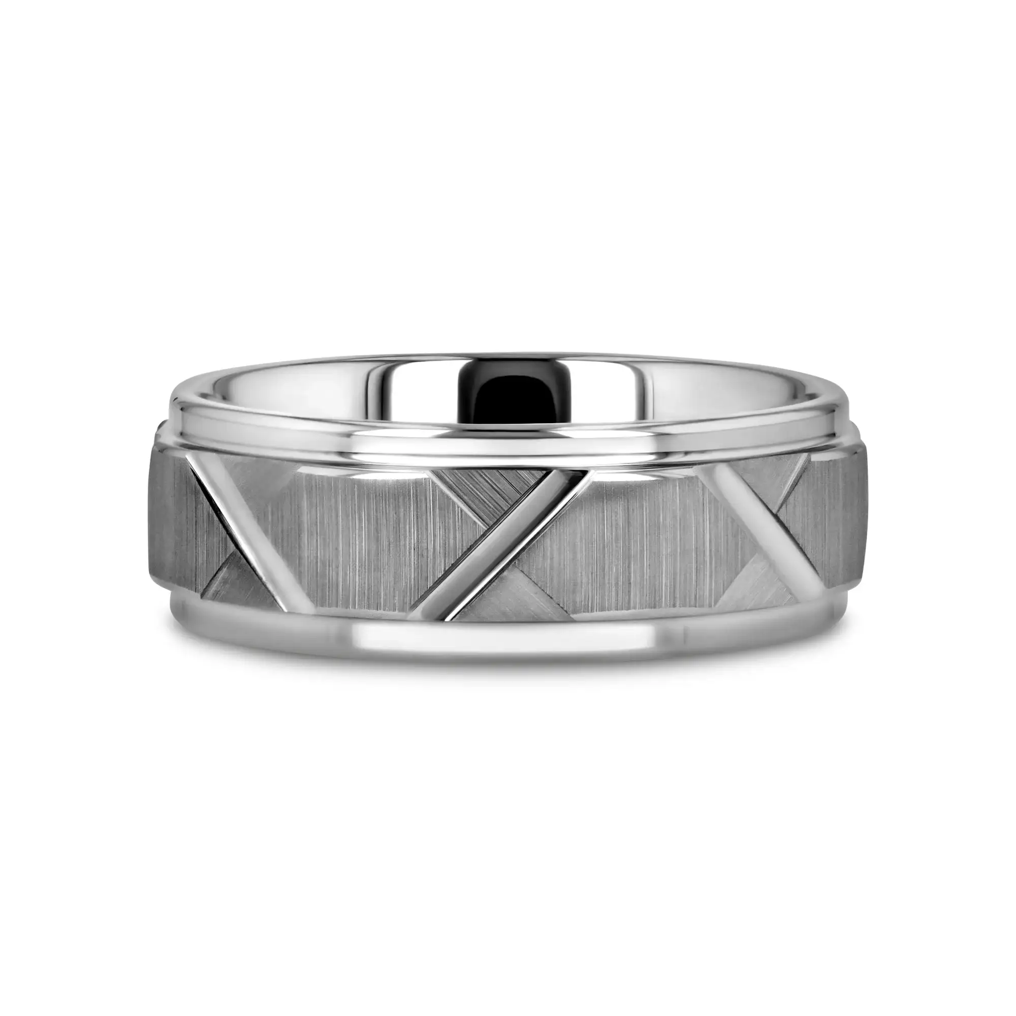 VESTIGE Tungsten Ring with Triangle Angle Grooves and Raised Center - 8mm - Image 3