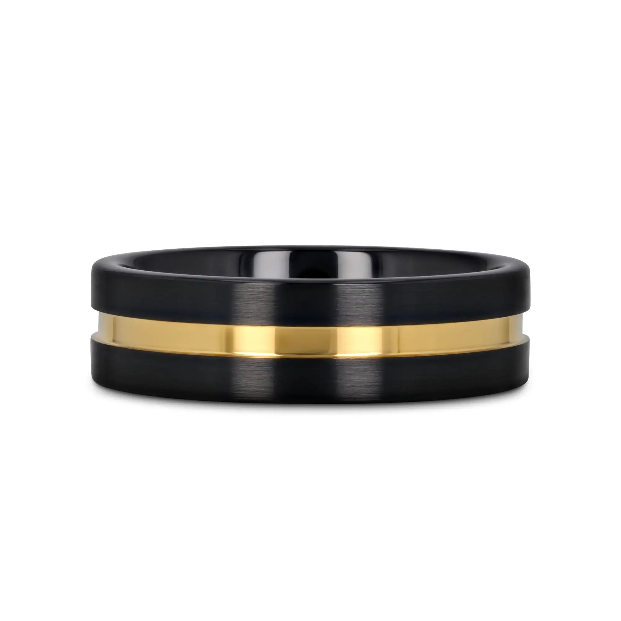 VIVALDI Black Ceramic Wedding Band With Yellow Gold Groove - 4mm - 8mm - Image 10