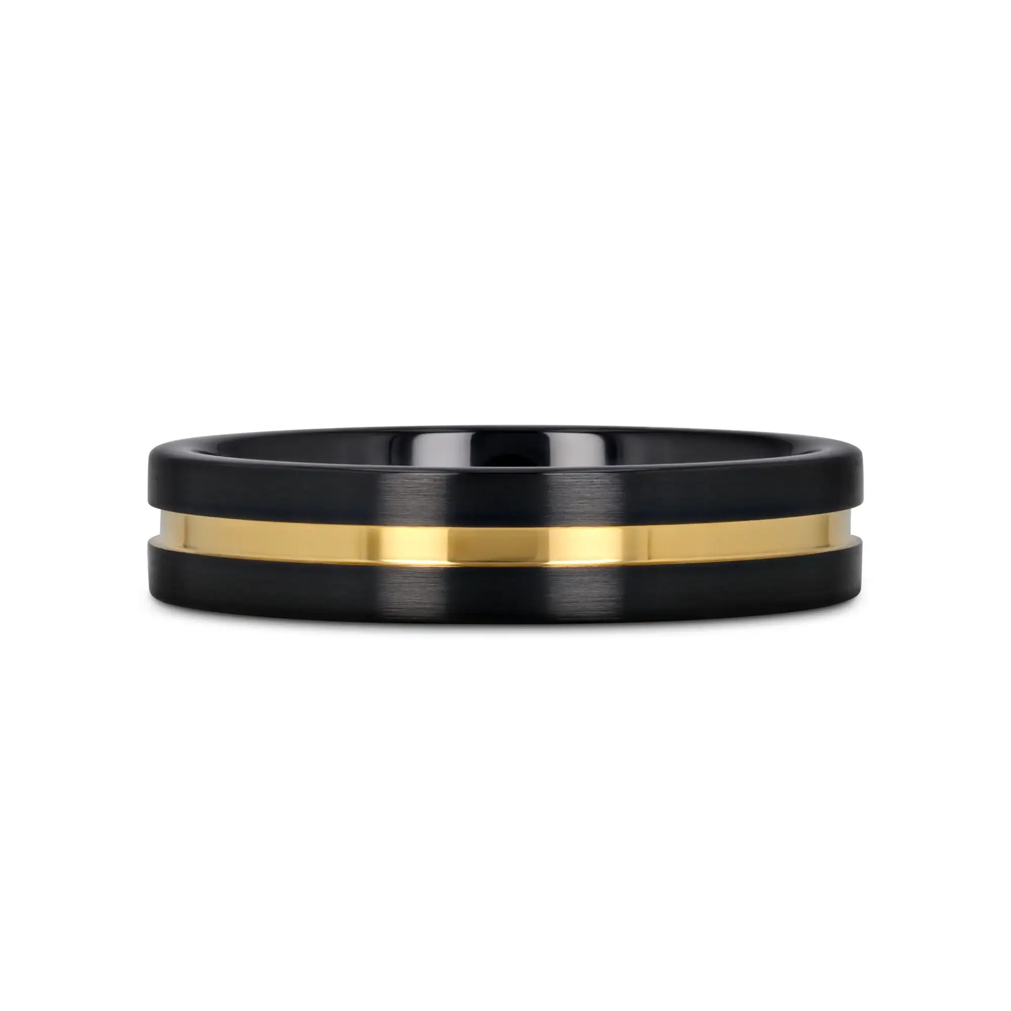 VIVALDI Black Ceramic Wedding Band With Yellow Gold Groove - 4mm - 8mm - Image 13