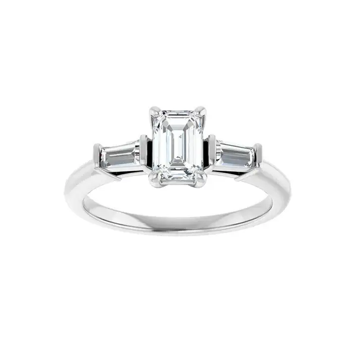 VIVIAN 18K White Gold Emerald Cut Lab Grown Diamond Engagement Ring - Image 2