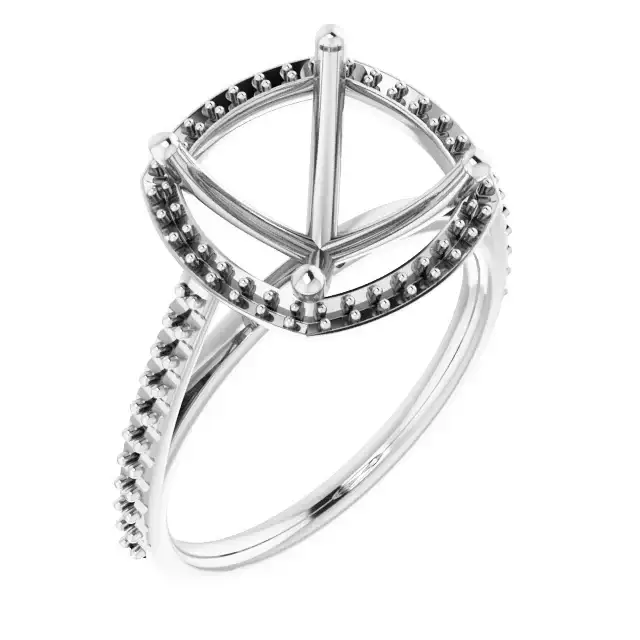 VIVIENNE Pavé Halo Four Prong Solitaire Lab Diamond Engagement Ring Setting for Cushion Stones - Image 3