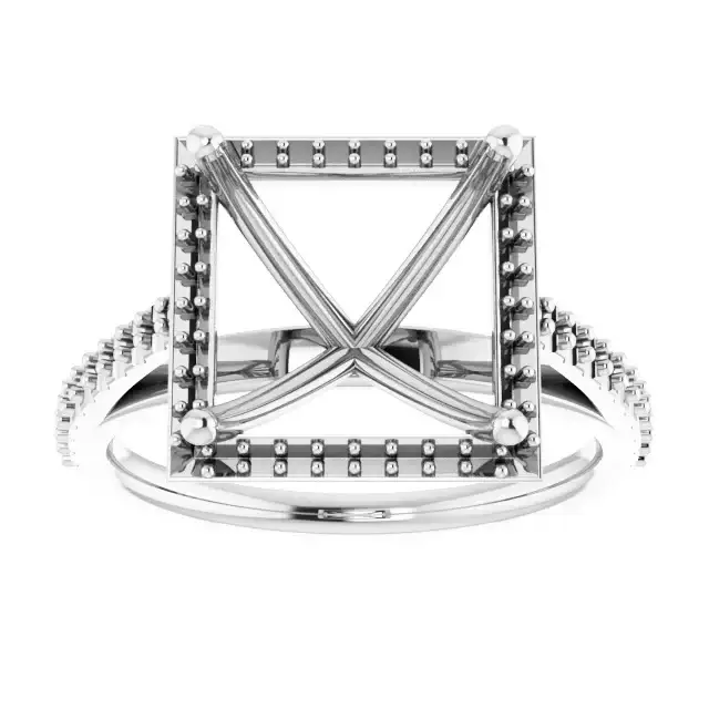 VIVIENNE Pavé Halo Four Prong Solitaire Lab Diamond Engagement Ring Setting for Square Stones - Image 3