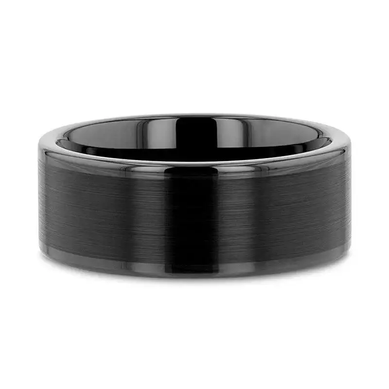 VULCAN Flat Black Tungsten Ring with Brushed Center & Polished Edges - 4mm to 12mm - Image 3