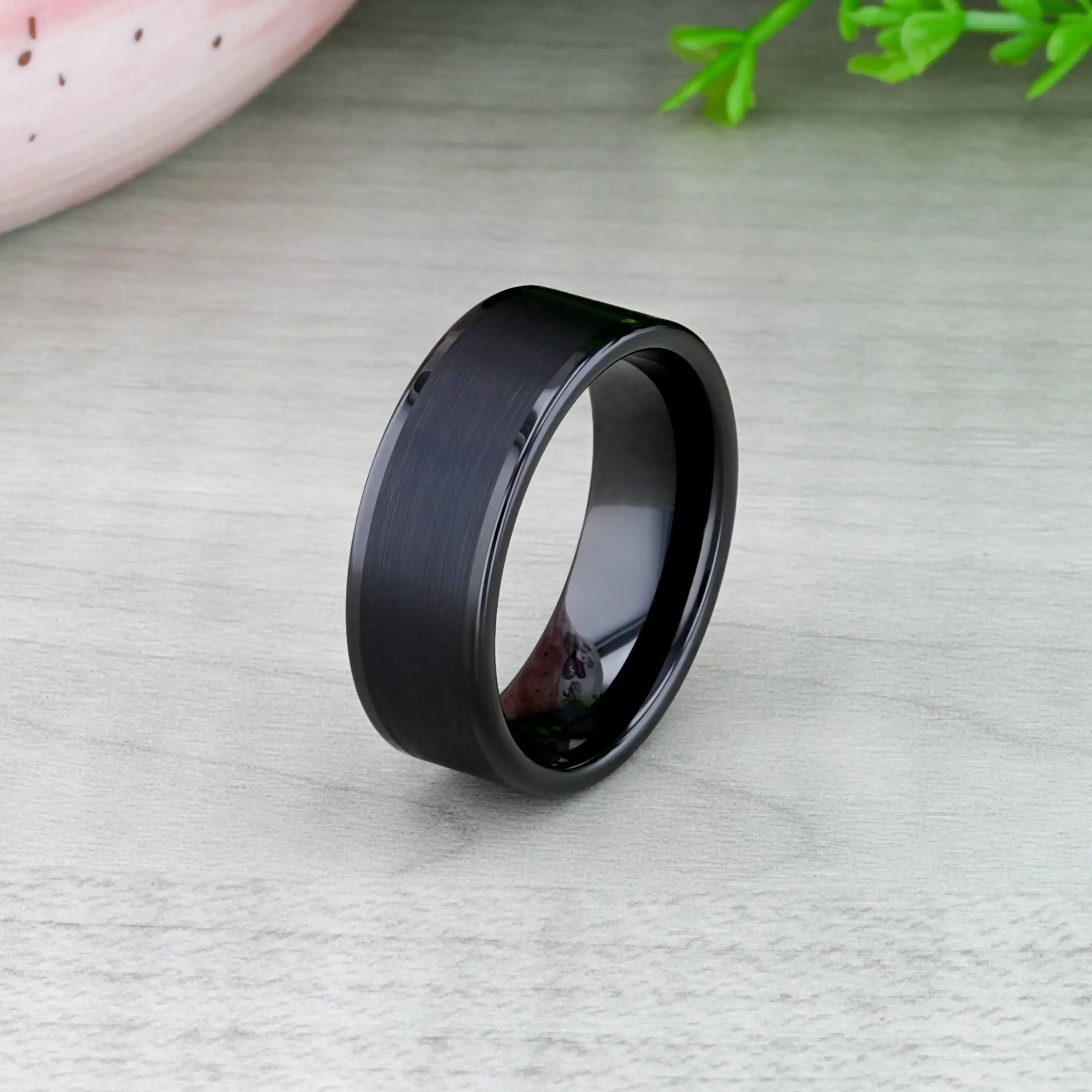 VULCAN Flat Black Tungsten Ring with Brushed Center & Polished Edges - 4mm to 12mm - Image 4