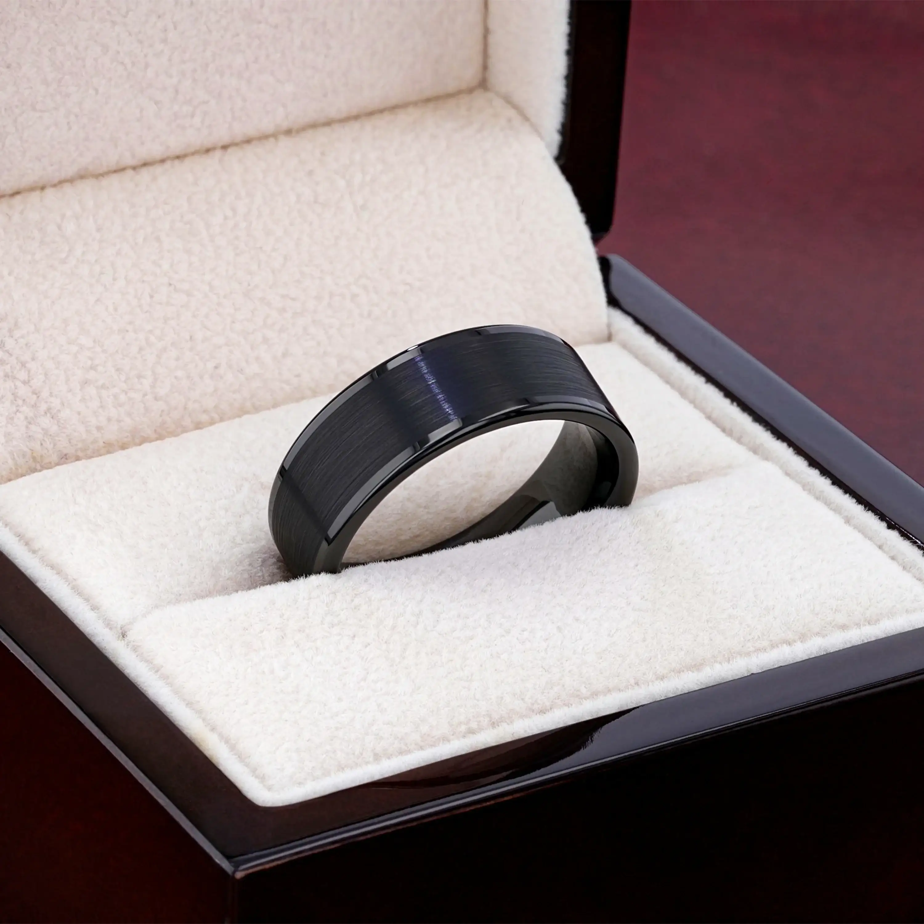 VULCAN Flat Black Tungsten Ring with Brushed Center & Polished Edges - 4mm to 12mm - Image 5
