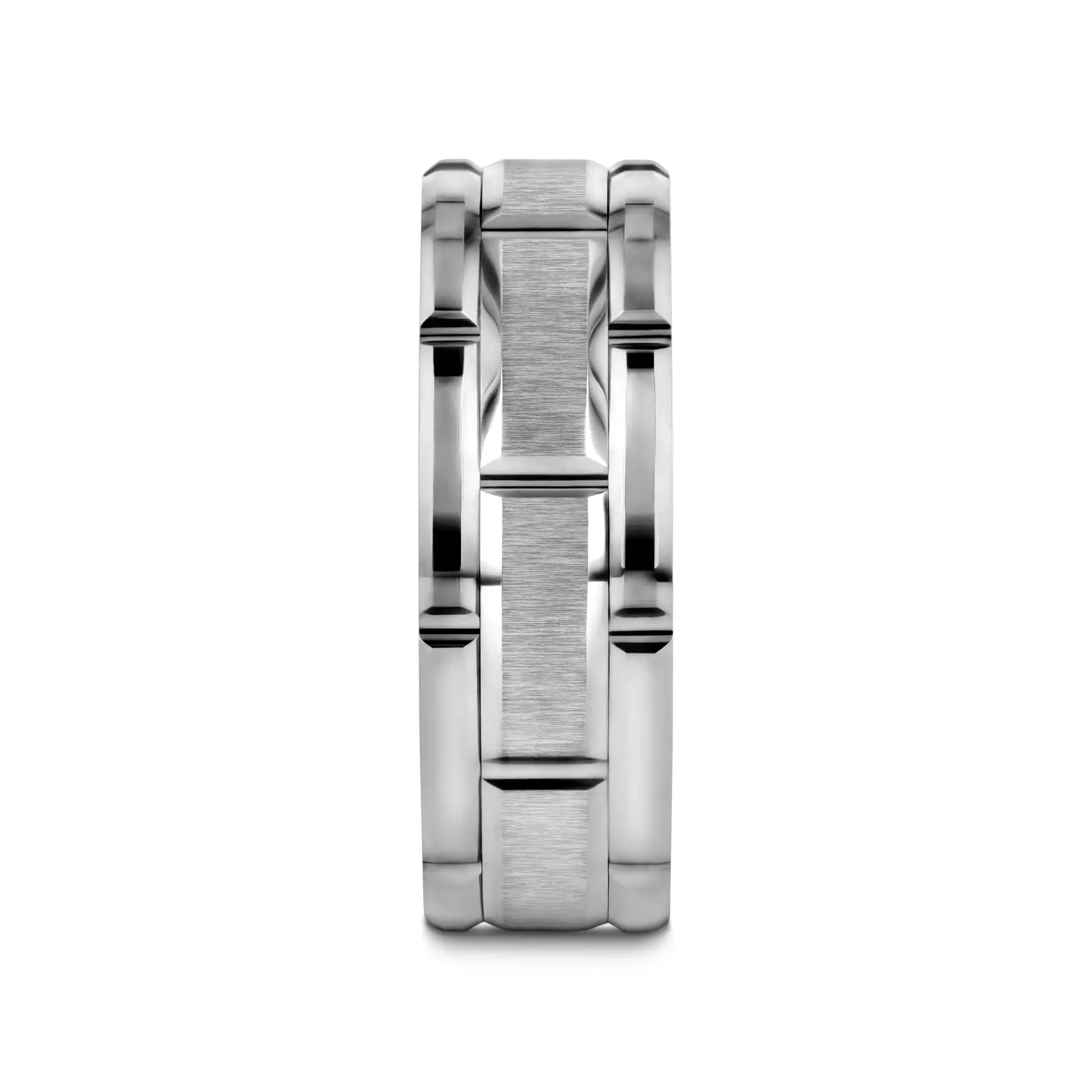 WARWICK Beveled Tungsten Carbide Wedding Band with Brush Finished Center and Alternating Grooves - 8mm - Image 2