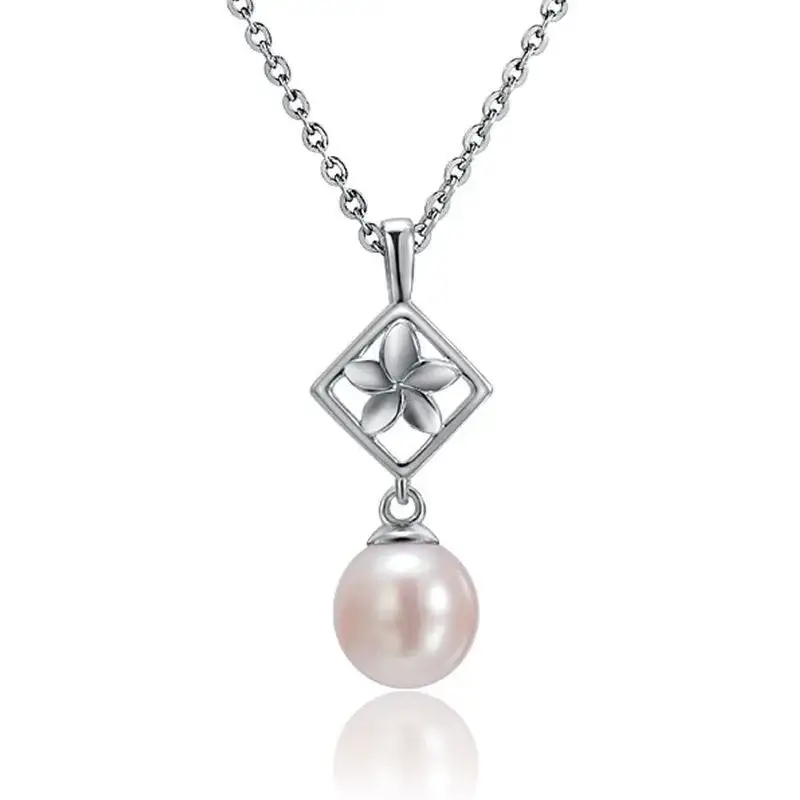 White Pearl Flower Pendantwith Square Border