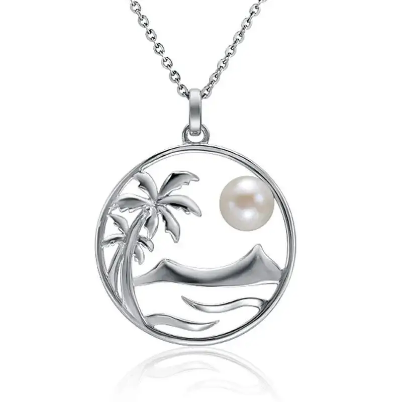 White Pearl Palm Tree Pendant