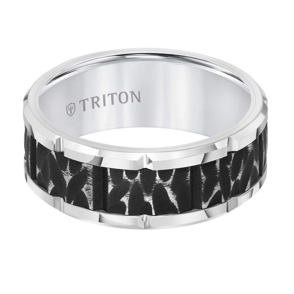 FABBRO White Tungsten Carbide Two-Tone Sandblasted Textured Ring with Polished Cut Edges by Triton Rings - 9mm - Image 2