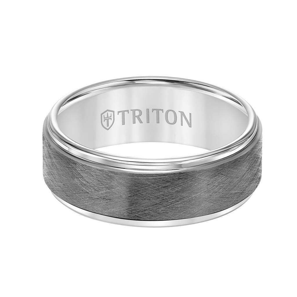 GATEWAY White Tungsten Two-Tone Wire Brushed Center Men’s Wedding Band with Polished Edges by Triton Rings - 8mm - Image 2