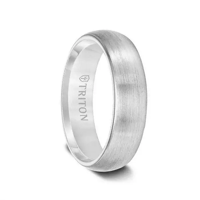 WHITMAN Domed White Tungsten Wedding Band with Brushed Finish - 6mm