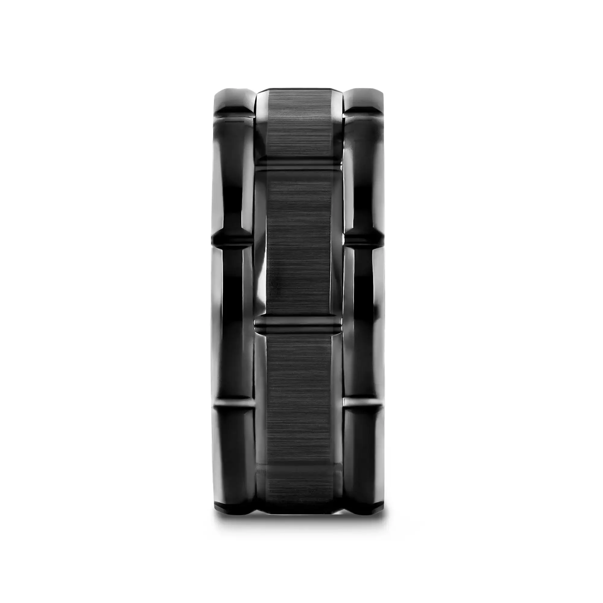 WINDSOR Beveled Black Tungsten Carbide Wedding Band with Brushed Center and Alternating Grooves – 8mm & 10mm - Image 11