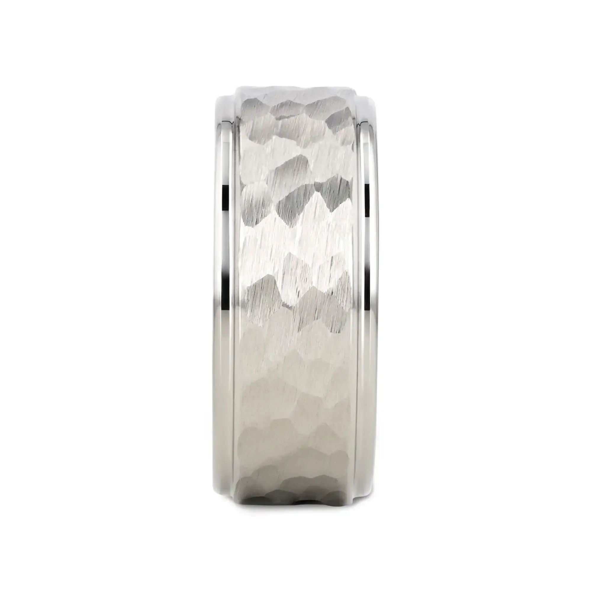 WINSTON White Tungsten Ring with Raised Hammered Finish and Polished Step Edges - 4mm - 10mm - Image 11