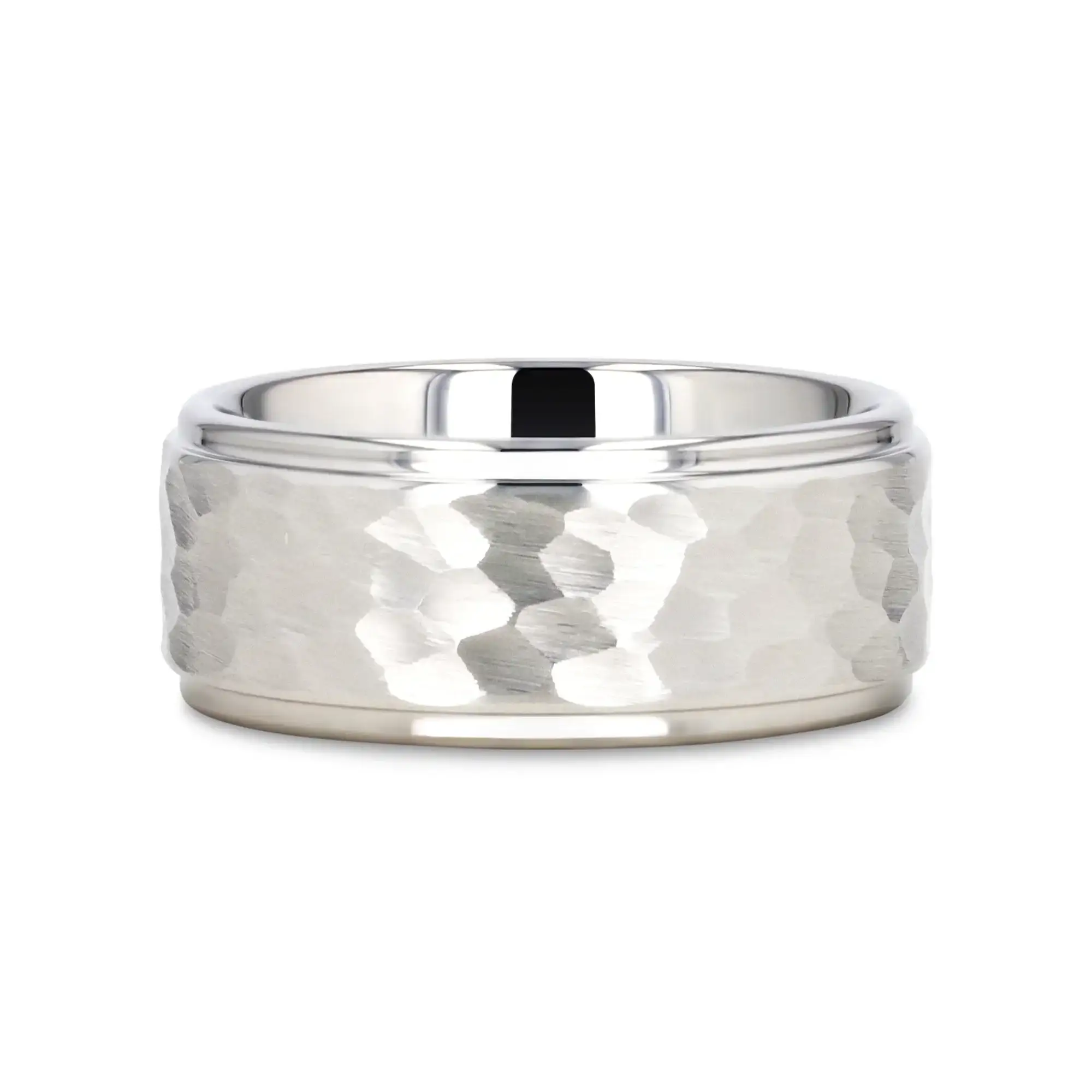 WINSTON White Tungsten Ring with Raised Hammered Finish and Polished Step Edges - 4mm - 10mm - Image 12