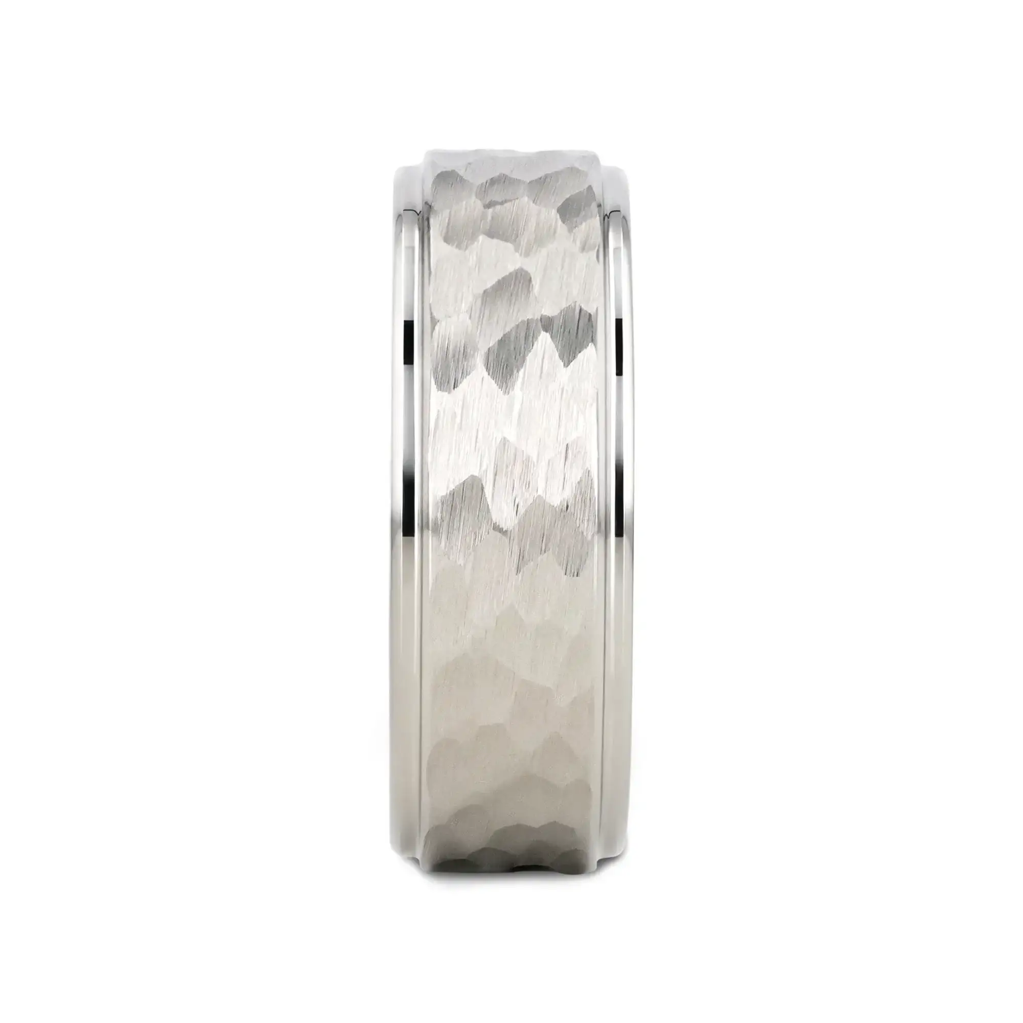 WINSTON White Tungsten Ring with Raised Hammered Finish and Polished Step Edges - 4mm - 10mm - Image 2
