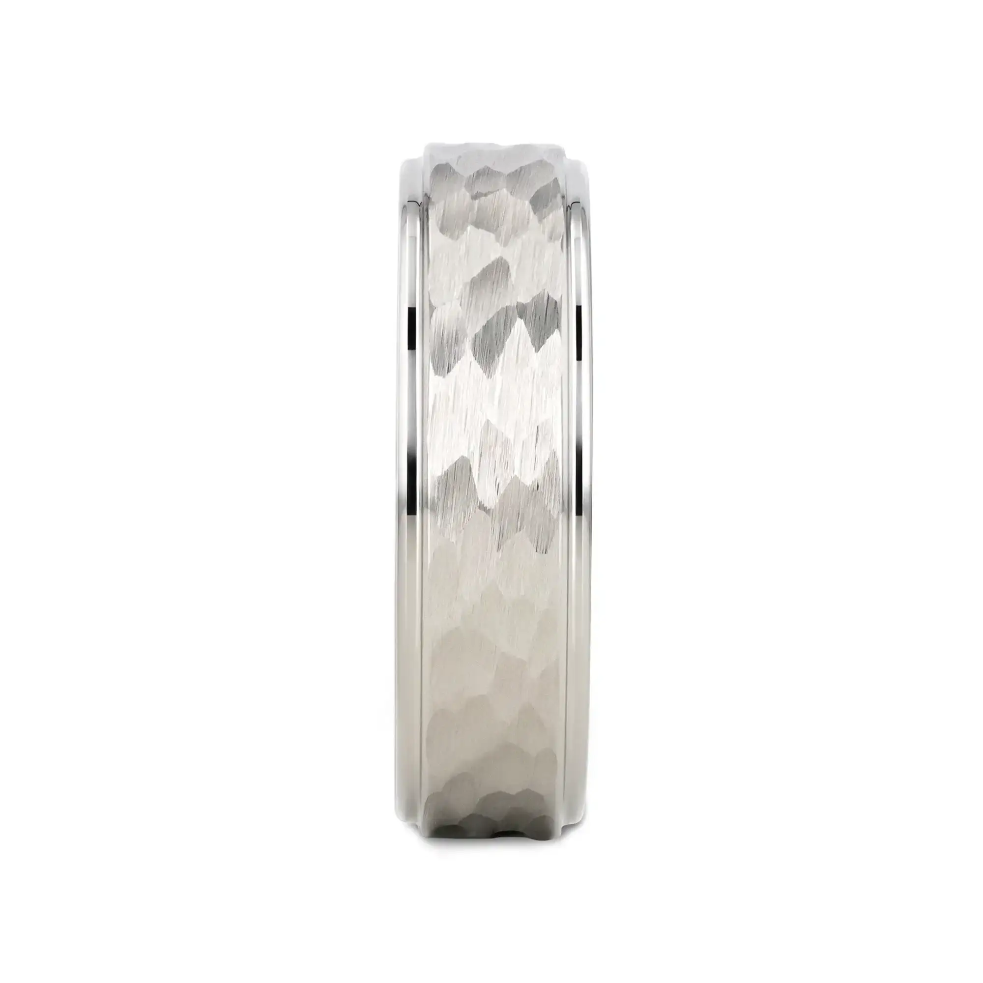 WINSTON White Tungsten Ring with Raised Hammered Finish and Polished Step Edges - 4mm - 10mm - Image 5