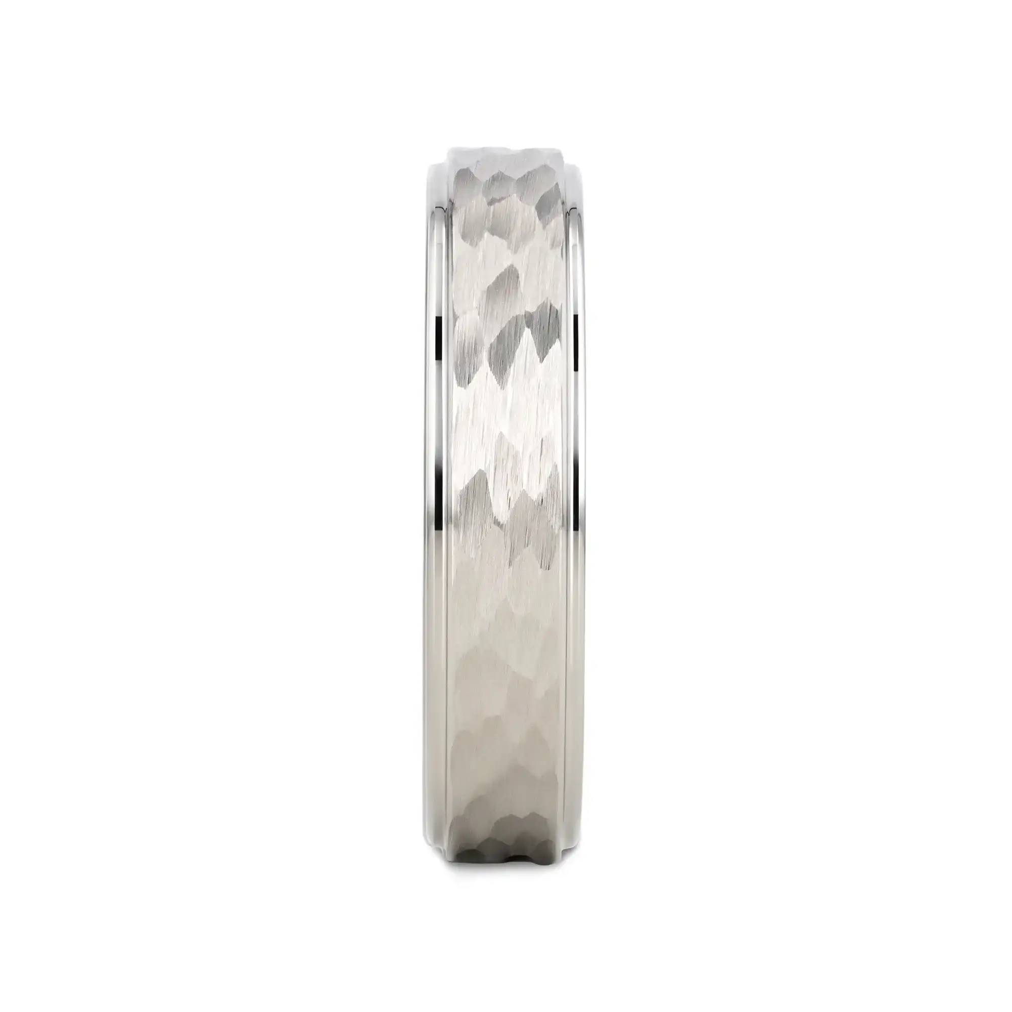 WINSTON White Tungsten Ring with Raised Hammered Finish and Polished Step Edges - 4mm - 10mm - Image 8