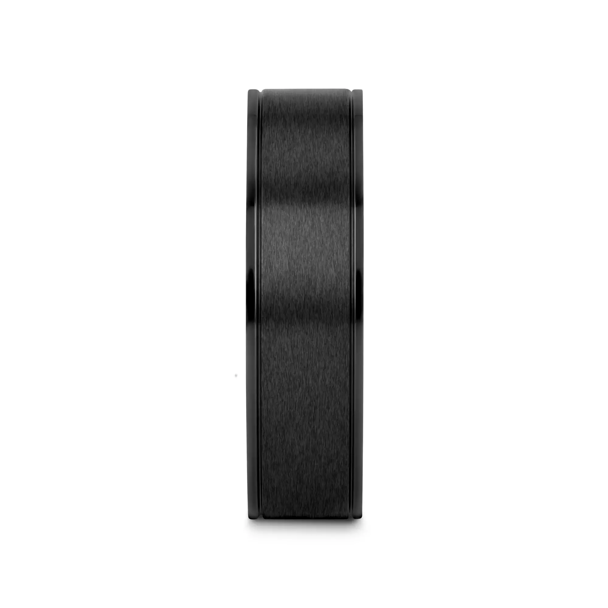 WOLFGANG Black Titanium Brushed Finish Men’s Wedding Ring with Polished Dual Offset Grooves – 6mm & 8mm - Image 5