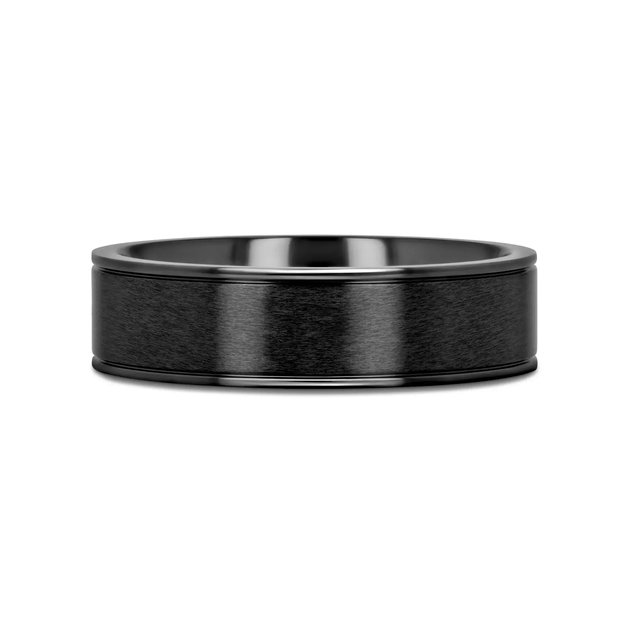 WOLFGANG Black Titanium Brushed Finish Men’s Wedding Ring with Polished Dual Offset Grooves – 6mm & 8mm - Image 6