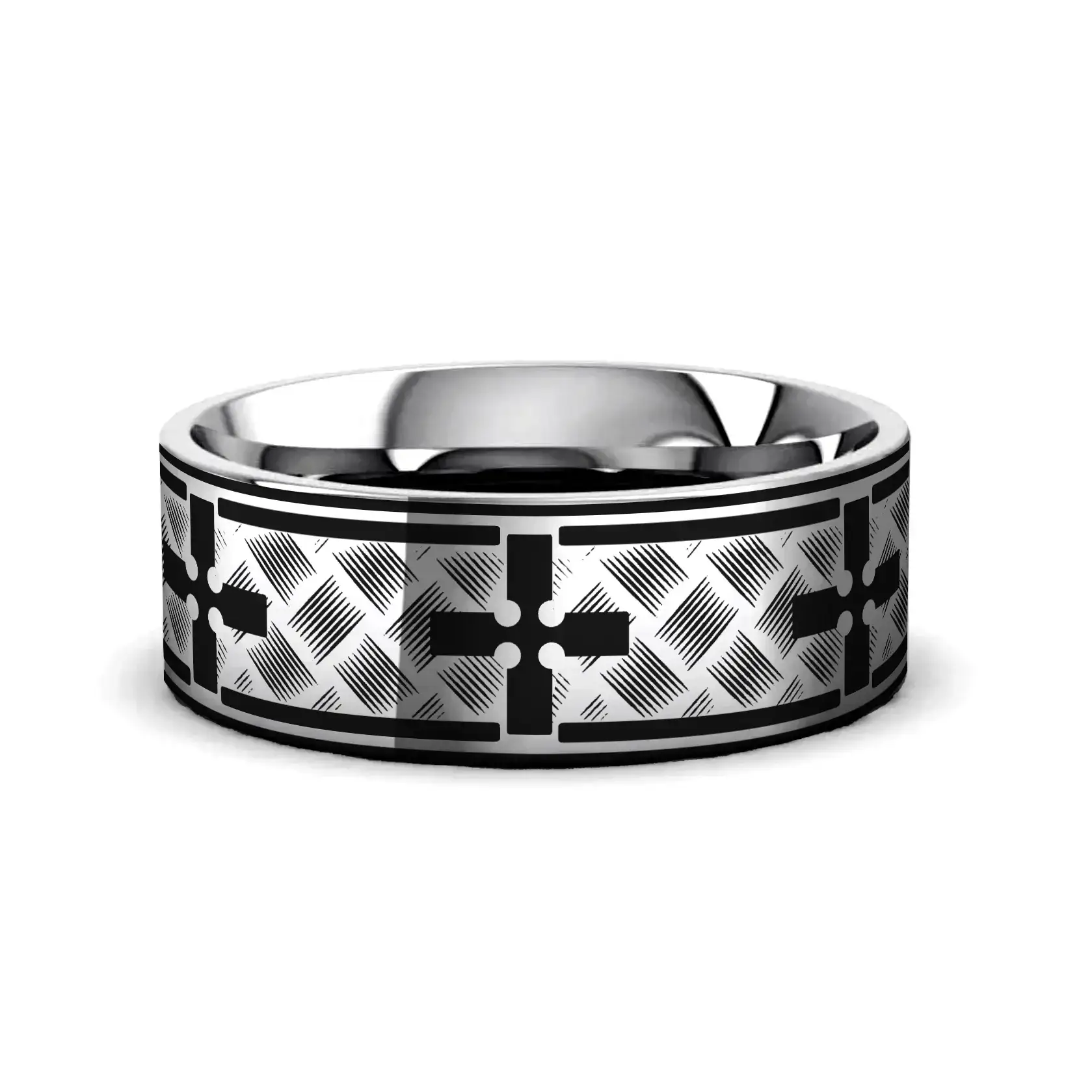WOVEN CROSSES on Flat Tungsten Carbide Ring - Image 2