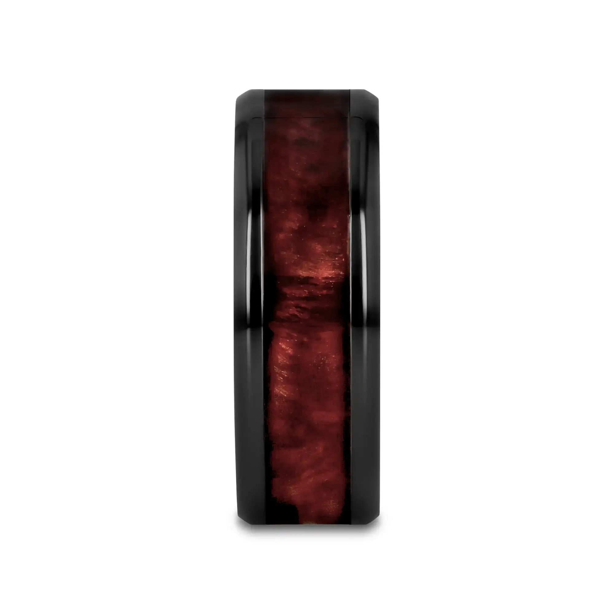 YOSEMITE Redwood inlaid Clear Polished Coated Titanium Men's Wedding Band With Polished Beveled Edges - 8mm - Image 2