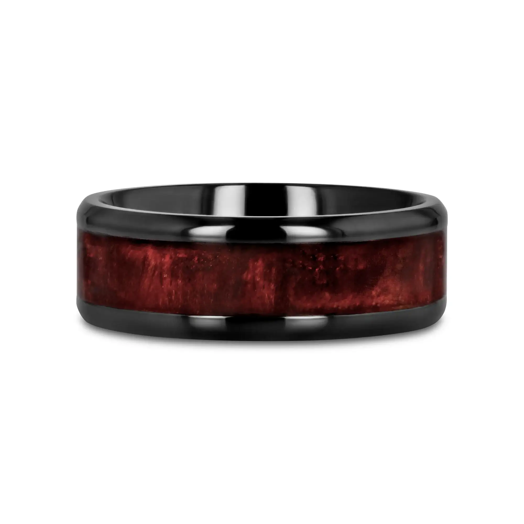 YOSEMITE Redwood inlaid Clear Polished Coated Titanium Men's Wedding Band With Polished Beveled Edges - 8mm - Image 3