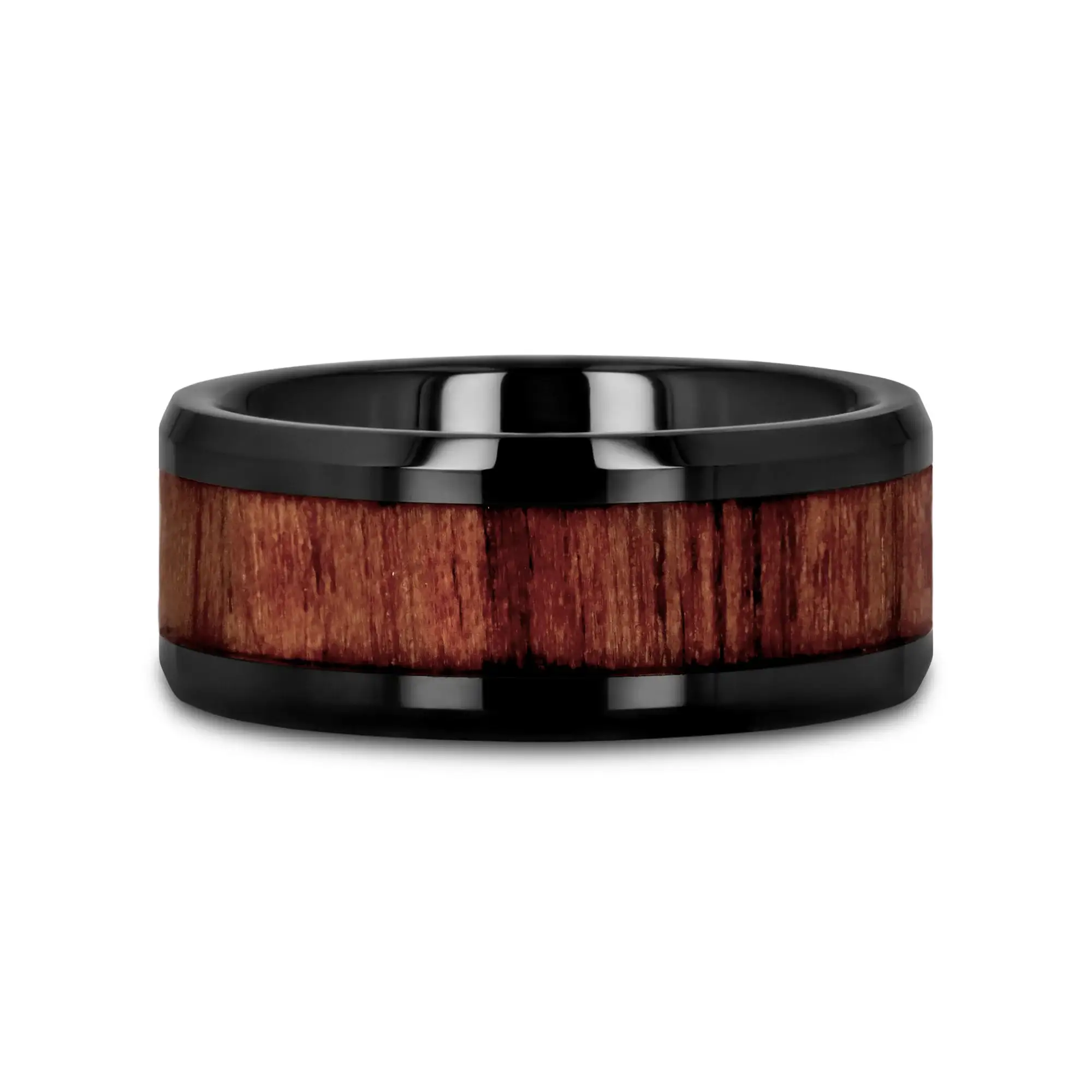YUKON Beveled Black Ceramic Ring with Black Walnut Wood Inlay - 10mm - Image 3