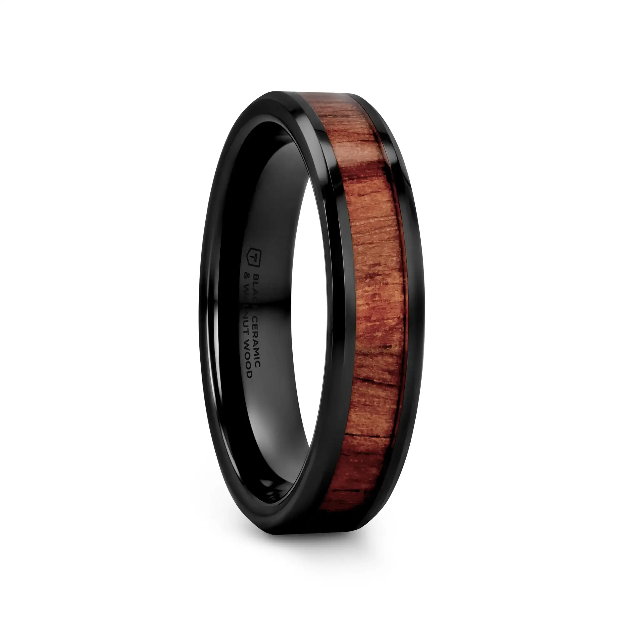 YUKON Beveled Black Ceramic Ring with Black Walnut Wood Inlay - 4mm - 12mm - Image 10