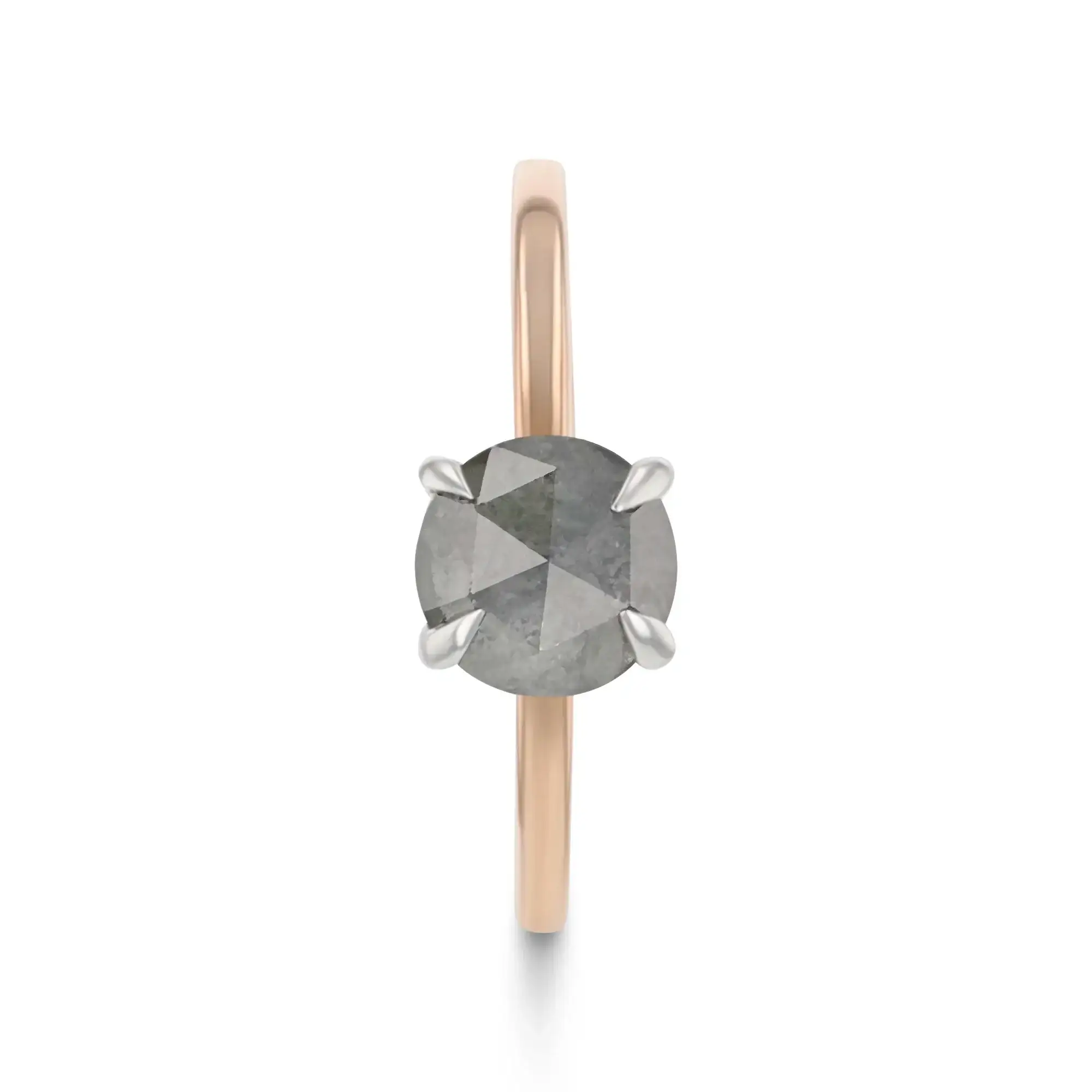 ZELDA 1.11 ct 14K Rose Gold Round Natural Salt & Pepper Diamond Solitaire Engagement Ring - Image 2